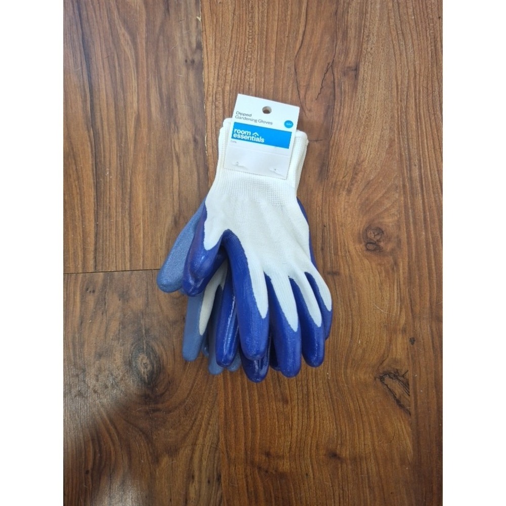 Room Essentials 2pc Nitrile Coated Dipped Gardening Gloves Blue S/M S15